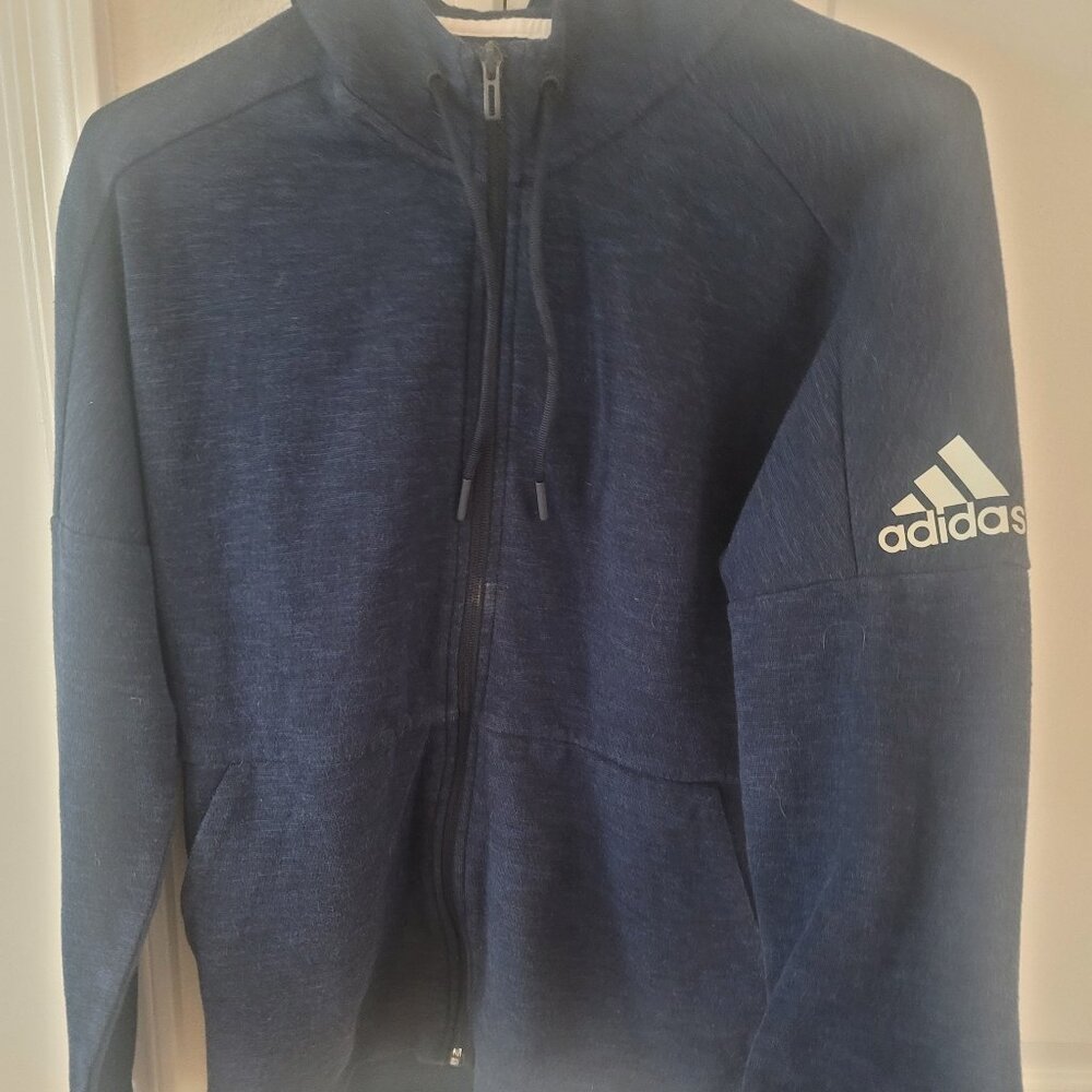 Adidas Sweater Mens Size Small Blue Full Zip Up Hoodie Sweatshirt